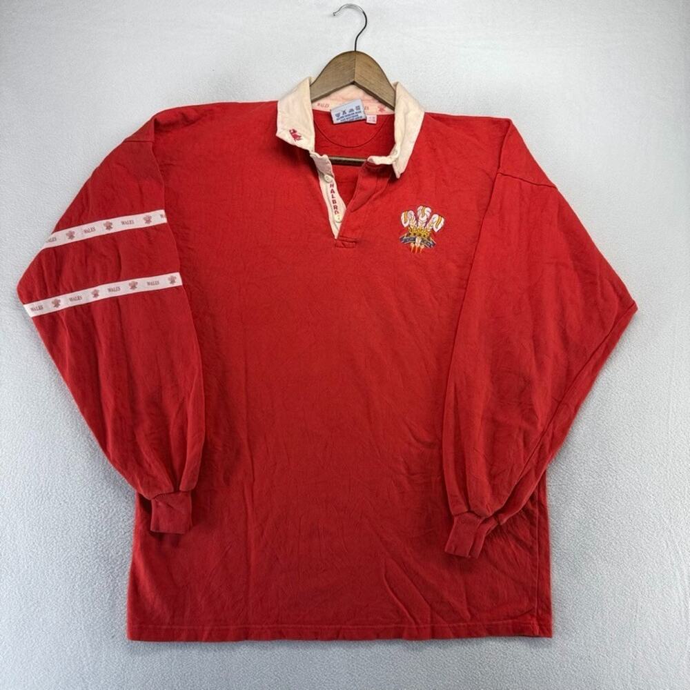 Vintage Wales Rugby Shirt Men's 46 48 (XL) Embroidered Logo Halbro Dragons 90s